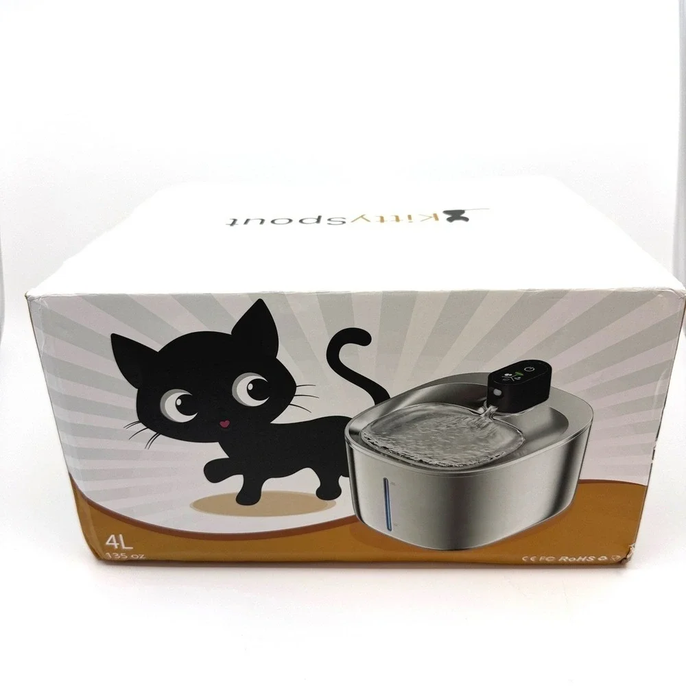 KittySpout Wireless Cat Water Fountain Stainless Steel 4L 135oz Silent EUC